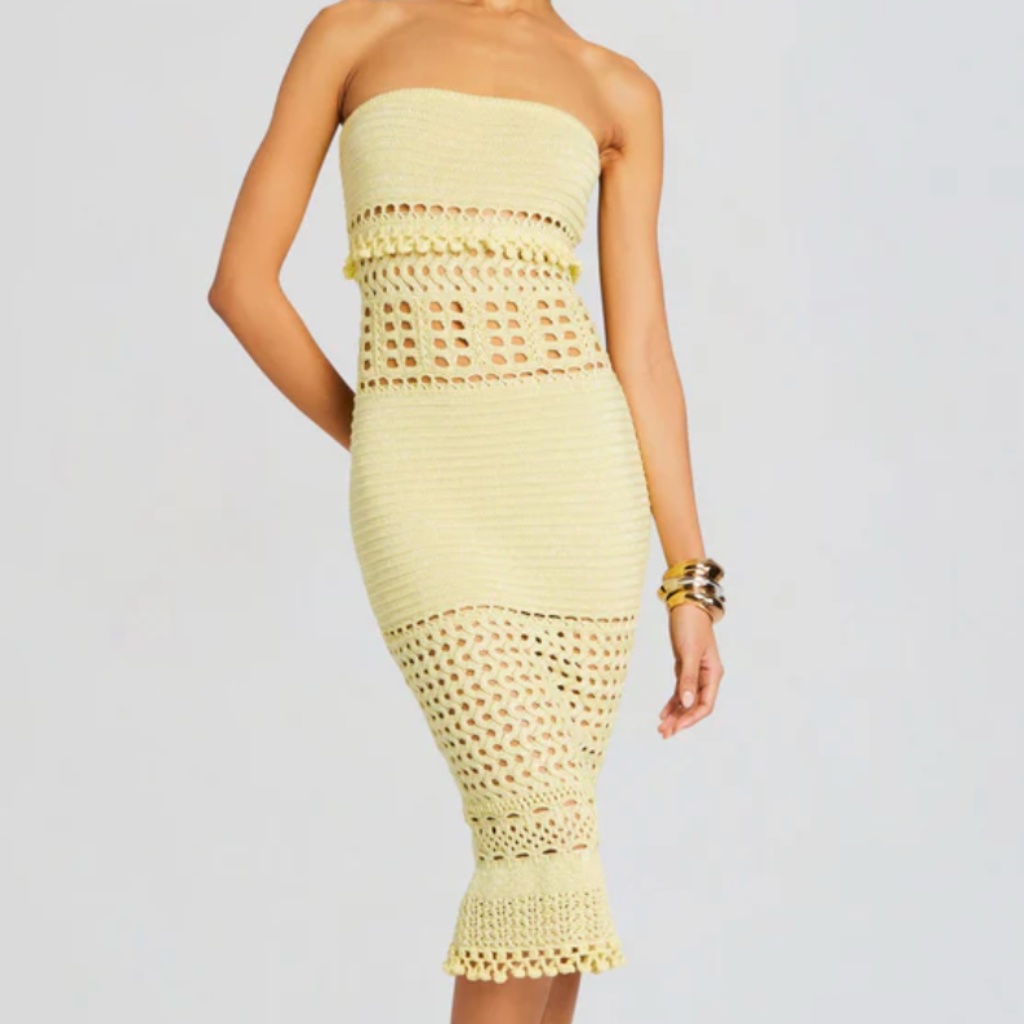 Retrofte 'Caroline' Knit Crochet Dress In Metallic Buttercream (Nwt)